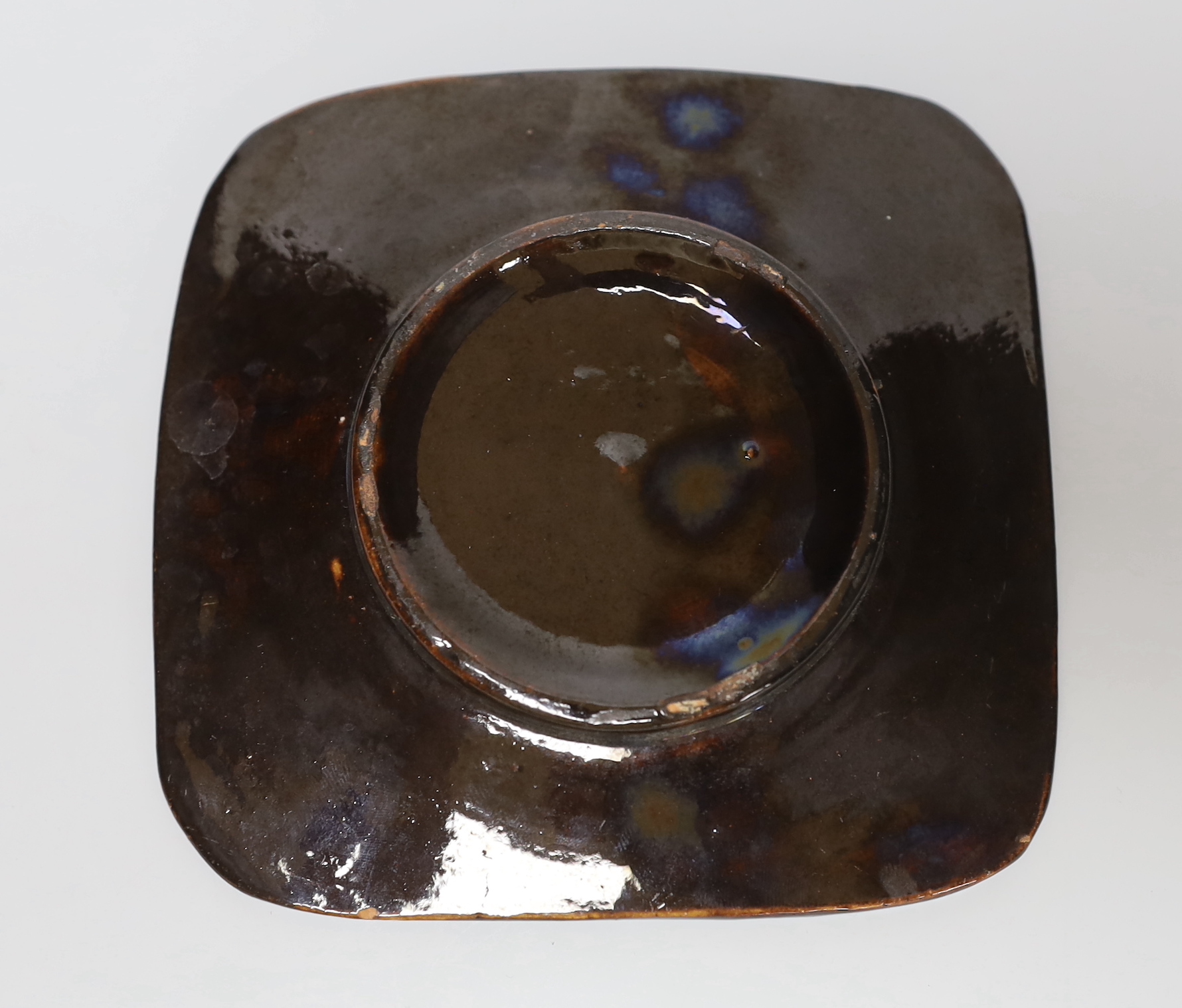Three Thoune glazed earthenware items comprising dish, jug and vase, two signed to the base, the largest 12cm wide